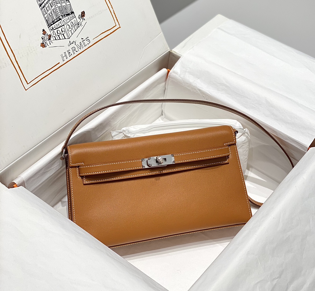 Hermes Kelly Elan Shoulder Bag in Brown Epsom Leather 